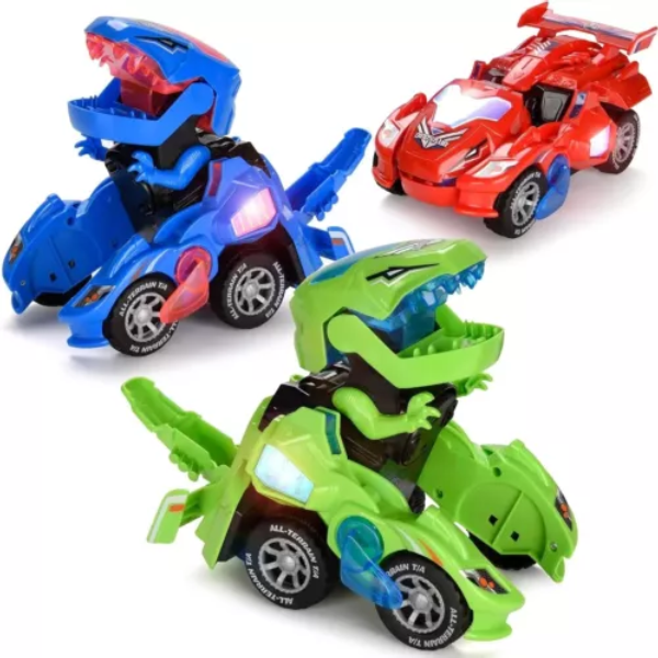 Awulo Transforming Dinosaur LED Light & Sound Car 2-in-1 Toy for Kids (Blue)